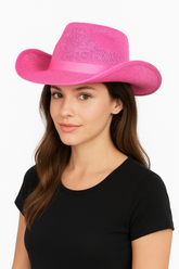 Bright Pink Straw Cowboy Hat - Costume Accessory for Any Event